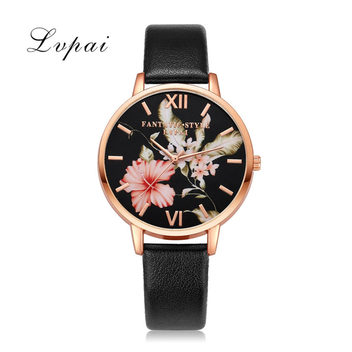Lvpai Brand Women Bracelet Watch Fashion Rose Gold Flowers Leather Simple Women Dress Watches Luxury Business Gift Clock Watch - 64 Corp