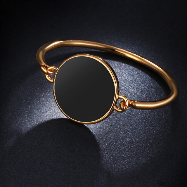 IF ME Trendy New Arrival Alloy Metal Round Disc Bangles Bracelets for Women Female Gold And Silver Color Open Cuff Minimalist - 64 Corp