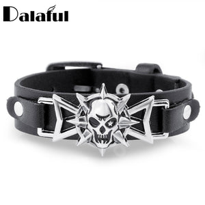 2016 Skeleton Skull Star Eye Punk Gothic Rock Leather Belt Buckle  Bracelets For Women Men Bracelets & Bangles S302 - 64 Corp