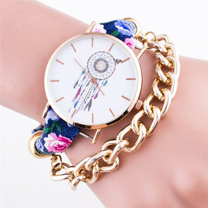 FUNIQUE Boho New Women Wrist Watches Flower Dreamcatcher Dream Catcher Watch Leather Gold Chains Ladies Bracelet Watch - 64 Corp