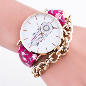 FUNIQUE Boho New Women Wrist Watches Flower Dreamcatcher Dream Catcher Watch Leather Gold Chains Ladies Bracelet Watch - 64 Corp