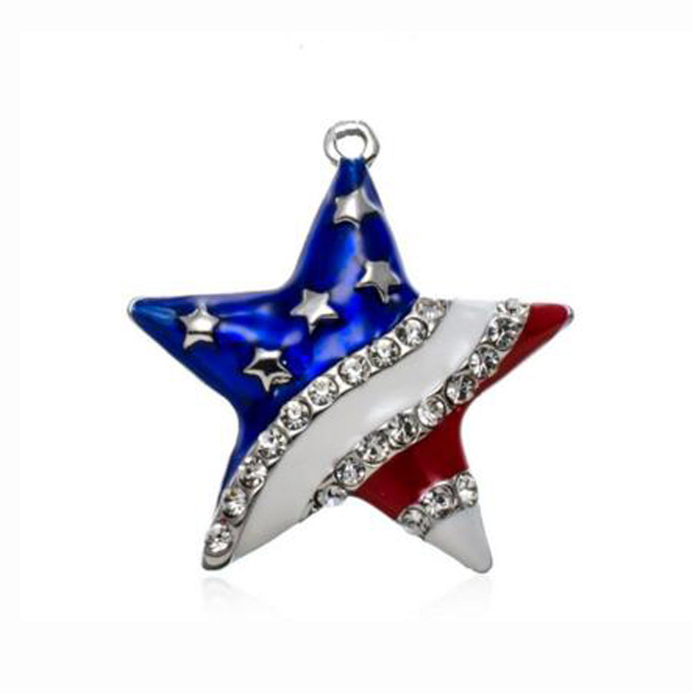 Patriotic 4th of July Independence Day USA Flag Rhinestone Star Pendant - 64 Corp