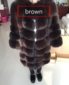 Real fur 2017 fox fur vest is 90 cm long coat sleeves design women free shipping