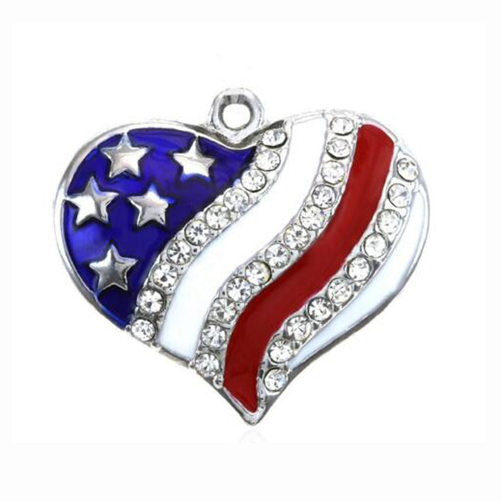 4th of July Independence Day Rhinestone Heart Pendant - 64 Corp