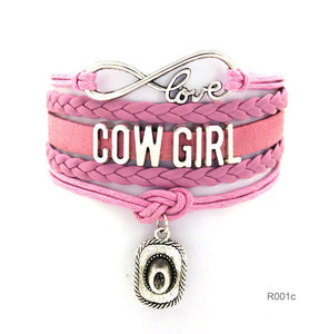 10pcs/lot Infinity Love girls Bracelets Cowgirl Bracelet  Sports Suede pu Leather Cheer Bracelets for women R001- Drop Shipping - 64 Corp