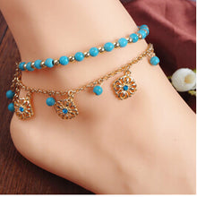 New Boho Ethnic Summer Multilayer Metal Chains Natural Green Stone Bead Anklet Foot Flower Vintage Jewelry Bracelet Accessories - 64 Corp