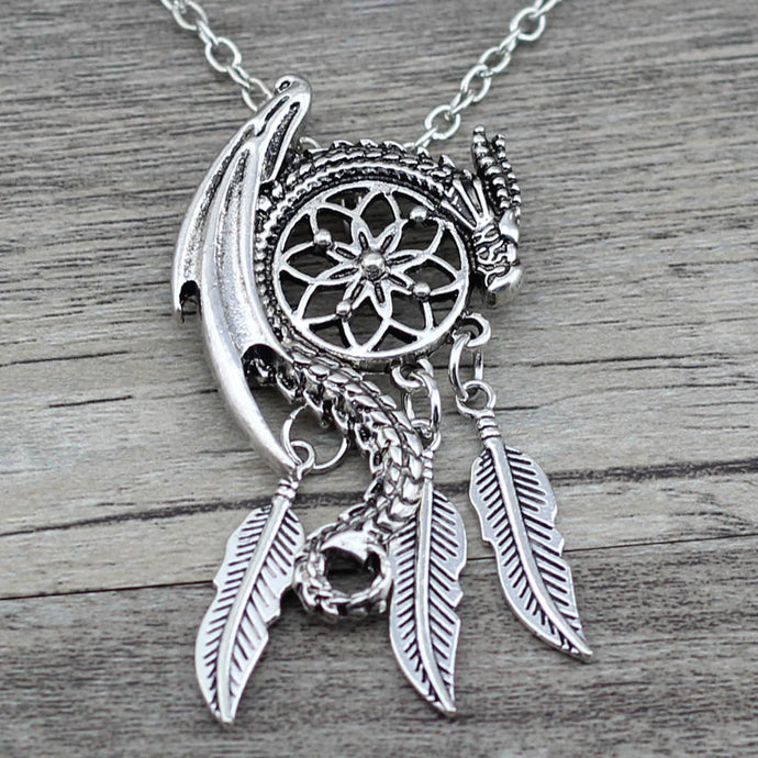 Anslow Dream Guardian Dream Catcher Pendant Necklace Feather Tassel Boho Bohemian Women Necklace Choker Jewelry Viking Charm - 64 Corp