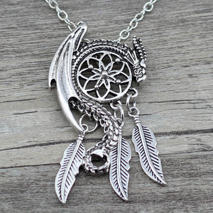 Anslow Dream Guardian Dream Catcher Pendant Necklace Feather Tassel Boho Bohemian Women Necklace Choker Jewelry Viking Charm - 64 Corp