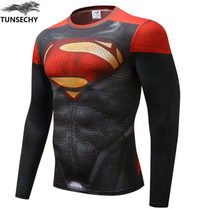 Autumn Winter Superhero Superman/Batman/Spiderman Men Long Sleeve T Shirt Compression Tights Tops  T-shirt - 64 Corp