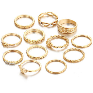 17KM 12 pc/set Charm Gold Color Midi Finger Ring Set for Women Vintage Boho Knuckle Party Rings Punk Jewelry Gift for Girl - 64 Corp