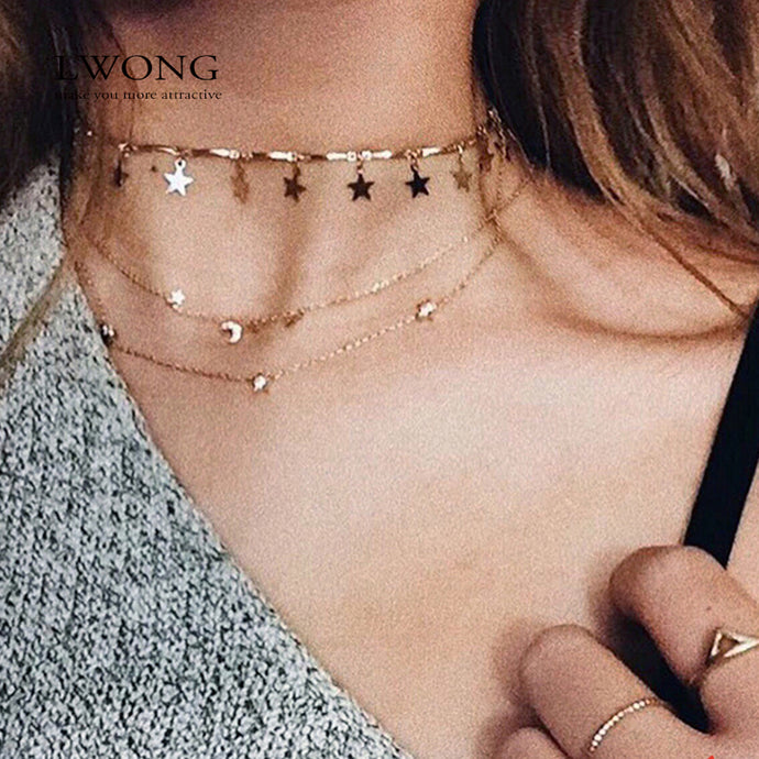 LWONG Dainty Gold Color Chain Tiny Star Choker Necklace for Women Bijou Necklaces Pendants Simple Boho Layering Chokers Chockers - 64 Corp