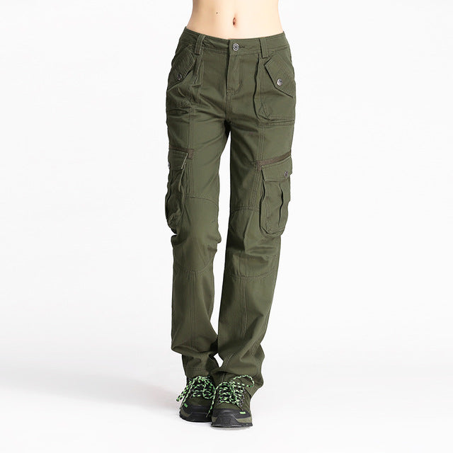Free Army Women Full Length Pants Regular Straight Style With Pockets Metal Zipper Embroidery Cotton Lady Casual Pants GK76053 - 64 Corp
