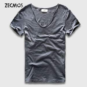 Men Basic T-Shirt Solid Cotton V Neck Slim Fit Male Fashion T Shirts Short Sleeve Top Tees 2017 Brand - 64 Corp