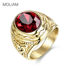 MOLIAM Retro Gothic Cool Male Rings with Red Stone Stainless Steel Ring For Men Fashion Jewelry MLBR162 - 64 Corp