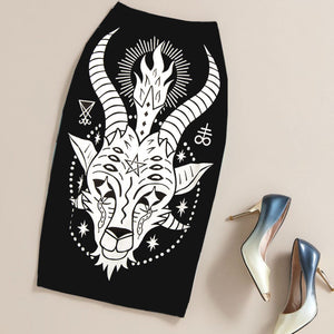 Summer Black Gothic Rock Punk Print Pencil Skirt Clothing Vintage Baphomet Goat Of Mendes Ladies High Waist Midi Bodycon Skirts - 64 Corp