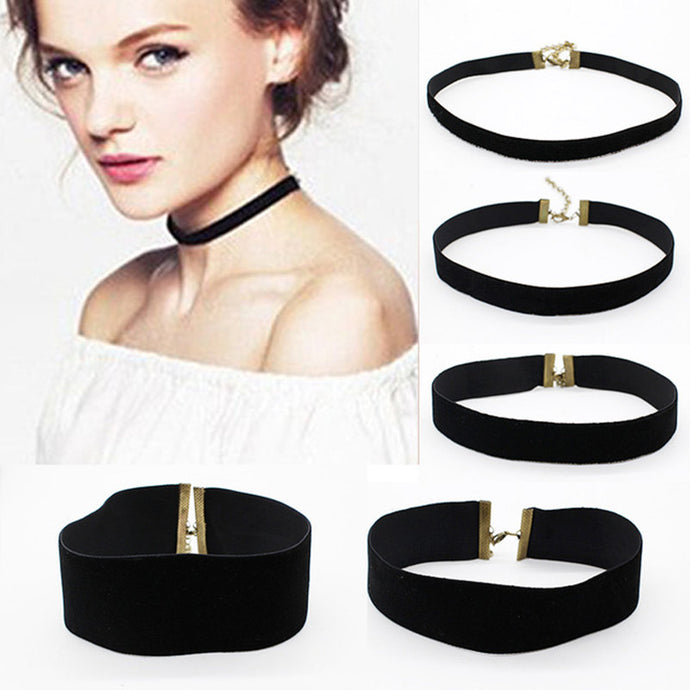 2017 Fashion Black Velvet Choker Necklace 90's plain Ribbon Gothic round Burlesque rope chain Statement Jewelry Retro for Women - 64 Corp