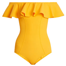 2017 New Sexy Off The Shoulder Solid Swimwear Women One Piece Swimsuit Female Bathing Suit Ruffle Monokini Swim Wear XL - 64 Corp