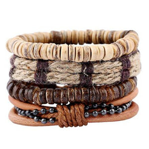 ZOSHI Vintage Tribal Bohemian Wood Beads Bracelet Boho Bracelet Cuff Men Leather Braclet Femme Male Wrist Band Handmade Jewelry - 64 Corp