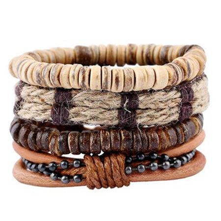 ZOSHI Vintage Tribal Bohemian Wood Beads Bracelet Boho Bracelet Cuff Men Leather Braclet Femme Male Wrist Band Handmade Jewelry - 64 Corp