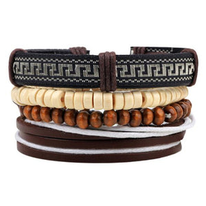 ZOSHI Vintage Tribal Bohemian Wood Beads Bracelet Boho Bracelet Cuff Men Leather Braclet Femme Male Wrist Band Handmade Jewelry - 64 Corp