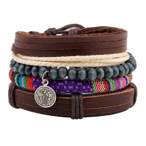 ZOSHI Vintage Tribal Bohemian Wood Beads Bracelet Boho Bracelet Cuff Men Leather Braclet Femme Male Wrist Band Handmade Jewelry - 64 Corp