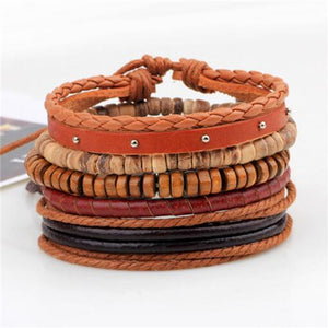 ZOSHI Vintage Tribal Bohemian Wood Beads Bracelet Boho Bracelet Cuff Men Leather Braclet Femme Male Wrist Band Handmade Jewelry - 64 Corp