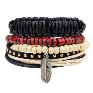 ZOSHI Vintage Tribal Bohemian Wood Beads Bracelet Boho Bracelet Cuff Men Leather Braclet Femme Male Wrist Band Handmade Jewelry - 64 Corp