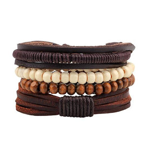 ZOSHI Vintage Tribal Bohemian Wood Beads Bracelet Boho Bracelet Cuff Men Leather Braclet Femme Male Wrist Band Handmade Jewelry - 64 Corp