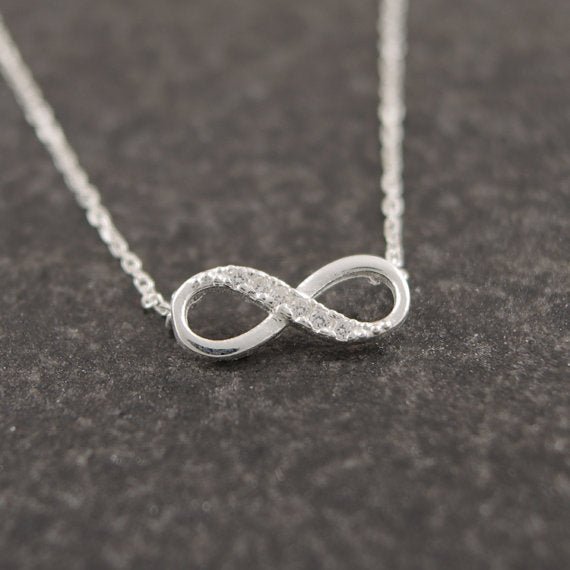 Lucky Number Eight Geometric Silver Long Chain Necklace - 64 Corp