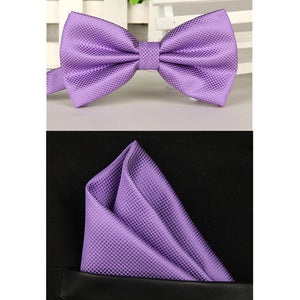 SHENNAIWEI silk Solid Business bowtie men vintage purple black yellow silver wedding bow tie pocket square handkerchief set lote - 64 Corp