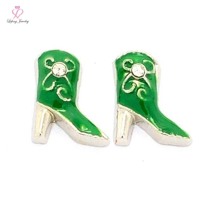Fashion Cute Enamel Green Cowgirl Boot floating charms for Magnetic Memory Glass floating Locket FC452 - 64 Corp