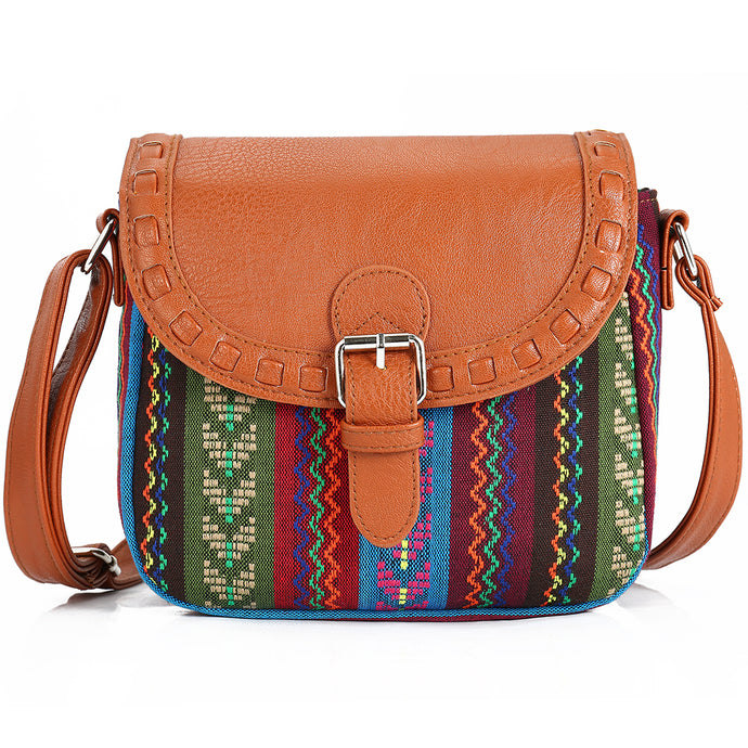 2017 Vintage Fabric Boho Aztec Tribal Female Handbag Women Crossbody Bag Ladies Shoulder Bag with PU Leather Messenger Bag - 64 Corp