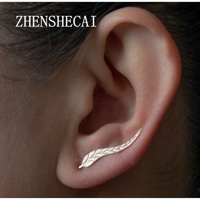 2 Pairs 2017 Vintage Jewelry Exquisite Gold Color Leaf Earrings Modern Beautiful Feather Stud Earrings for Women e02 - 64 Corp