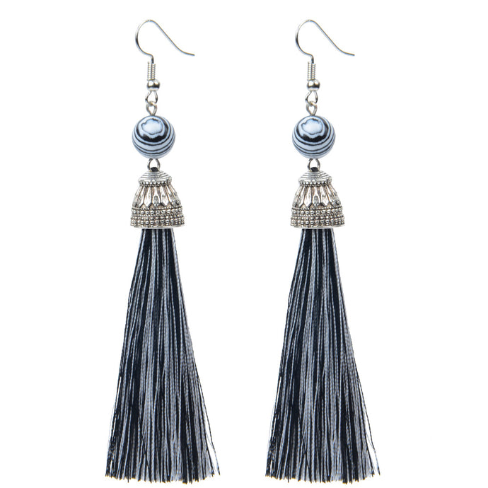 Vintage Natural Stone Earrings Lava Tiger Eye Howlite Long Tassel Earrings Drop Boho Earrings Bohemian Women Jewelry - 64 Corp