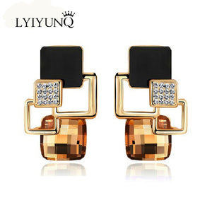 Hot Fashion Brincos Vintage Long Square Crystal Earring Big Geometric Stud Earrings For Women Classic Gold-Color Fine Jewelry - 64 Corp