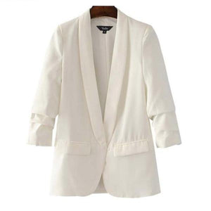 Vadim women elegant white black green blazer crimping three quarter sleeve outerwear notched pocket office casual tops CT1504 - 64 Corp