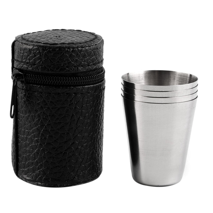 4 PC 30ML 70ML 180ML Stainless Steel Camping Cup Mug Outdoor Camping Hiking Folding Portable Tea Coffee Beer Cup With Black Bag