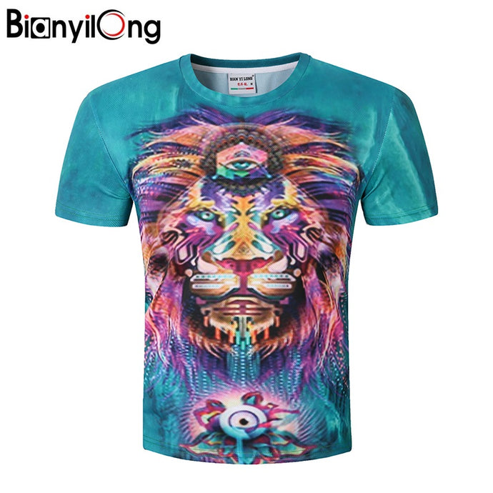 BIANYILONG New Fashion Men/women 3d t-shirt funny print colorful hair Lion King skull summer cool t shirt street wear tops tees - 64 Corp
