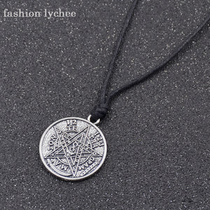 fashion lychee Supernatural Tetragrammaton Pentagram Pentacle Men Pendant Necklace Rope Chain Gothic Punk Wicca Jewelry - 64 Corp