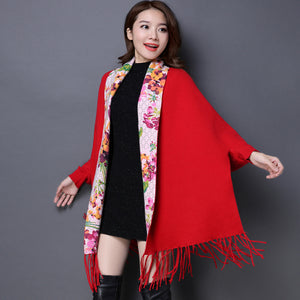 2017 Brand print flower Cashmere Pashmina women HOT SALE fashion tassel scarf Female shawl long Sleeve high quality Ponchos Cape - 64 Corp