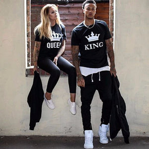 Summer Lovers Tshirt KING QUEEN Imperial Crown Couple T-shirt Women Men Funny Letter Print T Shirts His and Hers Gifts For Loved - 64 Corp