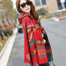 BOHO Ethnic Fashion Large Shawl Bright Color Female Warm Hooded horns Button cloak  imitation cashmere shawls Winter Scarves - 64 Corp
