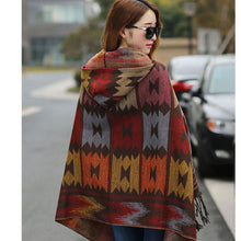 BOHO Ethnic Fashion Large Shawl Bright Color Female Warm Hooded horns Button cloak  imitation cashmere shawls Winter Scarves - 64 Corp
