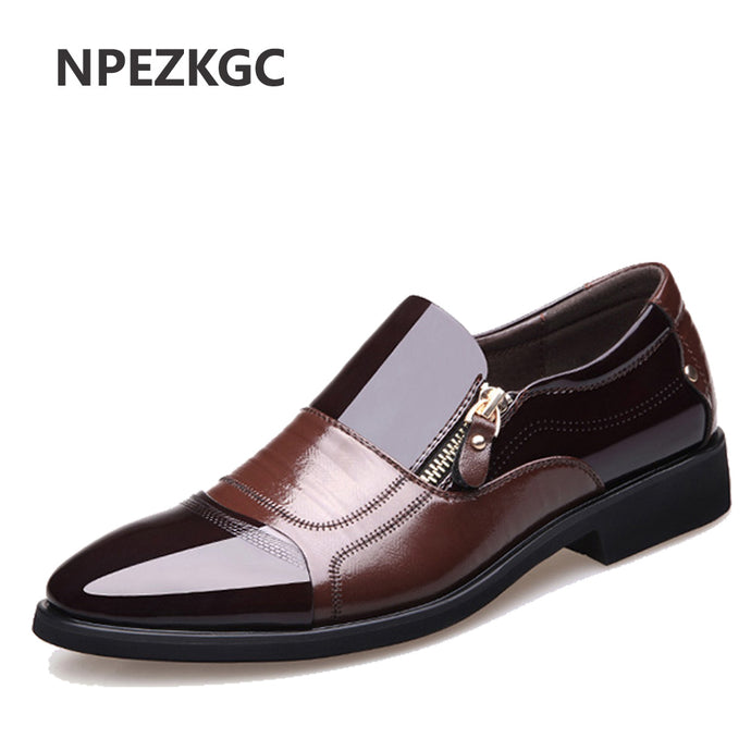 NPEZKGC New Spring Fashion Oxford Business Men Shoes Genuine Leather High Quality Soft Casual Breathable Men's Flats Zip Shoes - 64 Corp