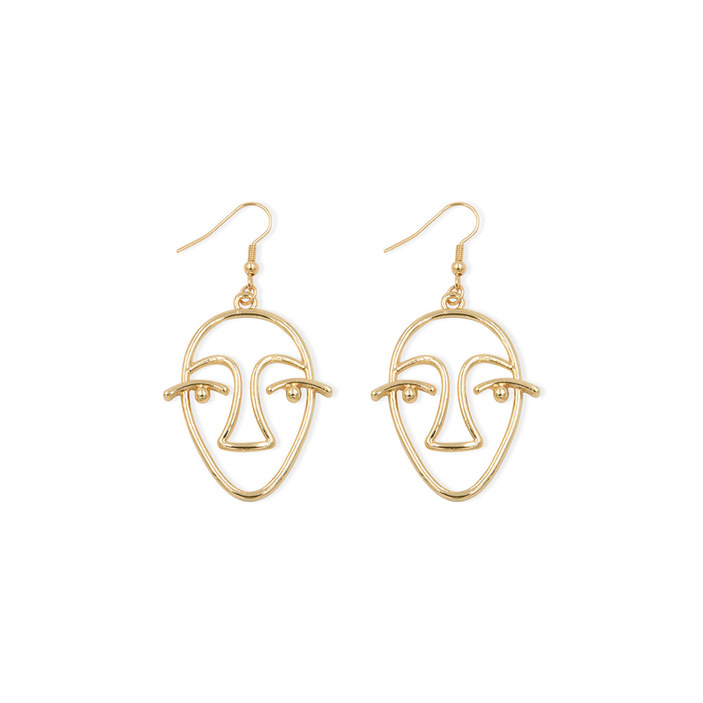 Artsy Museum Artworks Organically Shaped Metal Alloy Drop Earrings Gold Color Hollow Face Brinco Jewelry for Fashion Women E0176 - 64 Corp