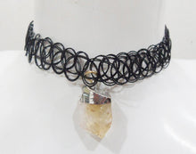 Fashion Grunge Tattoo Choker Black Plastic Wire Natural Amethyest Semi Precious Chips Stone Pendant Necklace - 64 Corp