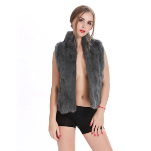 ZY88041-1 Autumn Genuine Natural Fur Rabbit Fur Vest Mandarin Collar Winter Women Fur Waistcoat Female Outerwear Coats Gilet