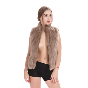 ZY88041-1 Autumn Genuine Natural Fur Rabbit Fur Vest Mandarin Collar Winter Women Fur Waistcoat Female Outerwear Coats Gilet