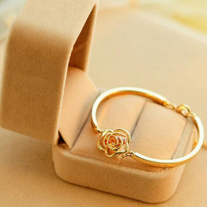 2017 Women Golden Flower Crystal Rose Bangle Cuff Chain Bracelet Chic Jewelry Present Fashion Style - 64 Corp