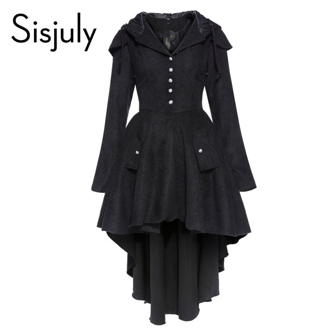 Sisjuly vintage coat asymmetric autumn black women gothic cotton blends trench winter overcoat cape lace up retro goth coats new - 64 Corp